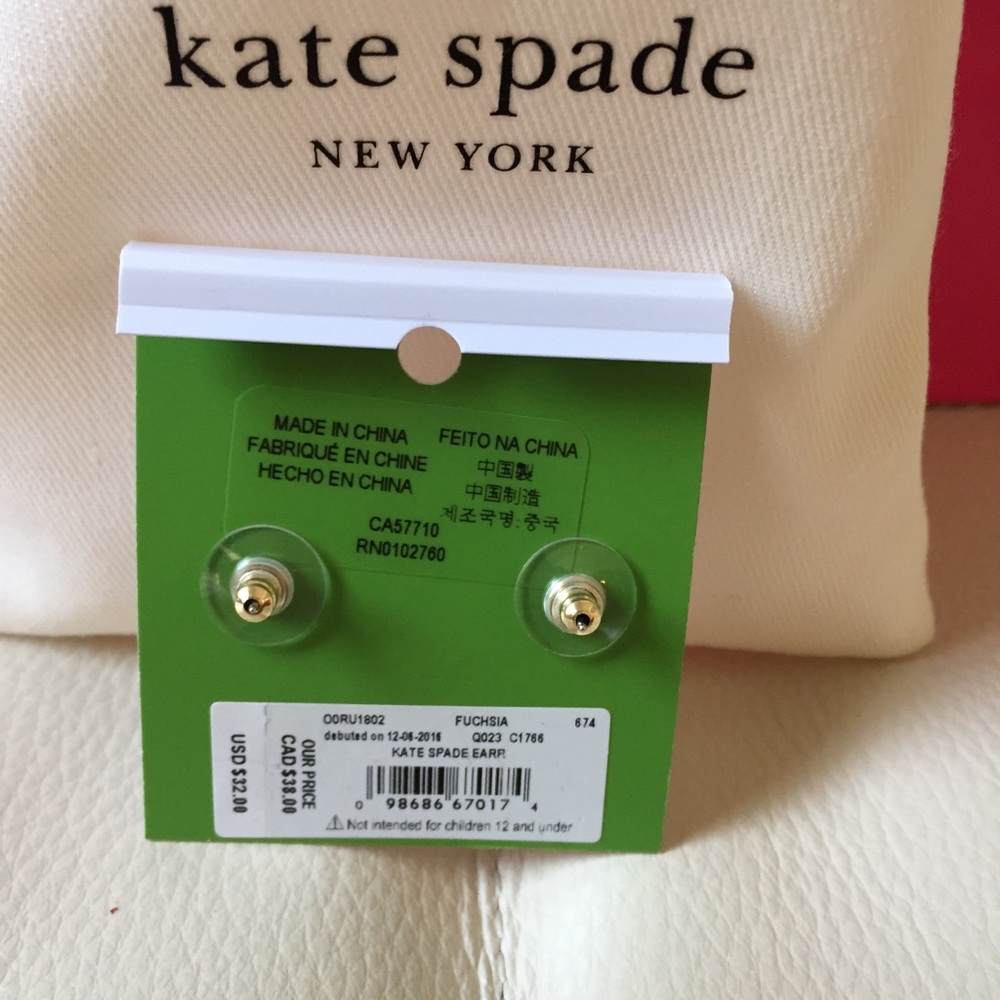 NWT KATE SPADE NEW YORK EARRINGS FUSCHIA  DUST BAG - Picture 2 of 5